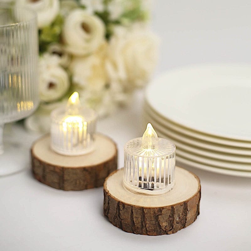 12 Flameless 2" Battery Operated LED Tealight Candles Column Design - Clear LED_CAND_TL006_CLR