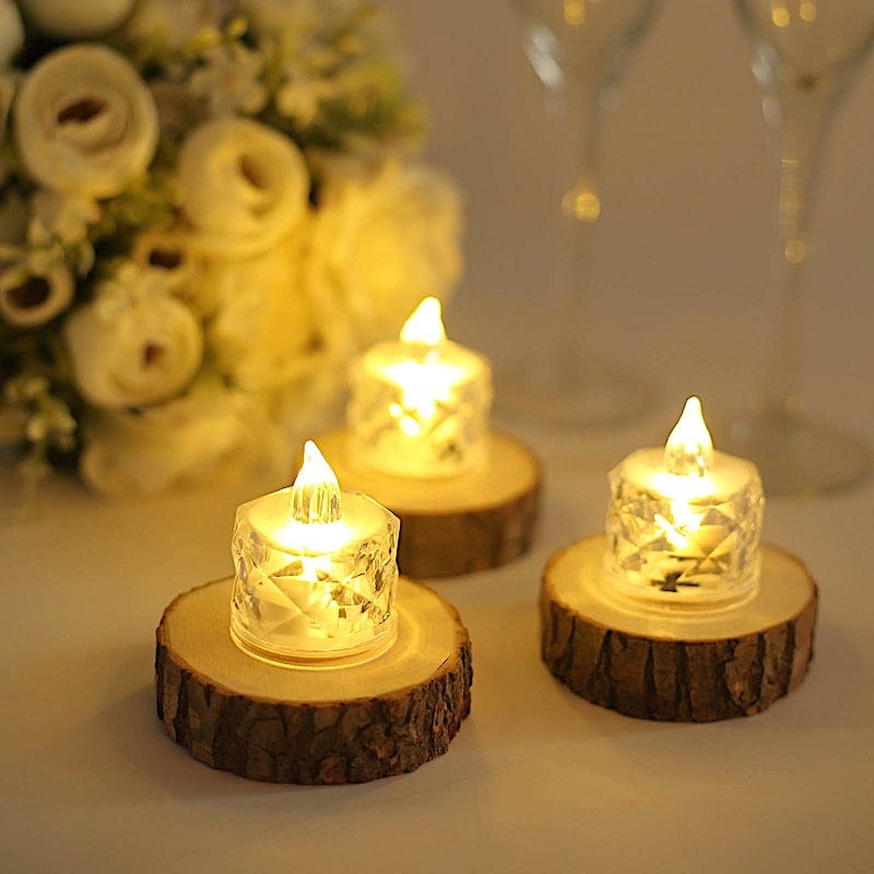 12 Flameless 2" Battery Operated LED Tealight Candles Diamond Design - Clear LED_CAND_TL005_CLR
