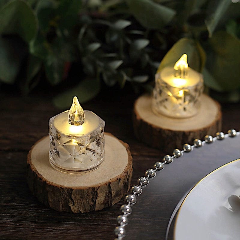 12 Flameless 2" Battery Operated LED Tealight Candles Diamond Design - Clear LED_CAND_TL005_CLR