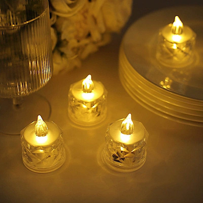12 Flameless 2" Battery Operated LED Tealight Candles Diamond Design - Clear LED_CAND_TL005_CLR