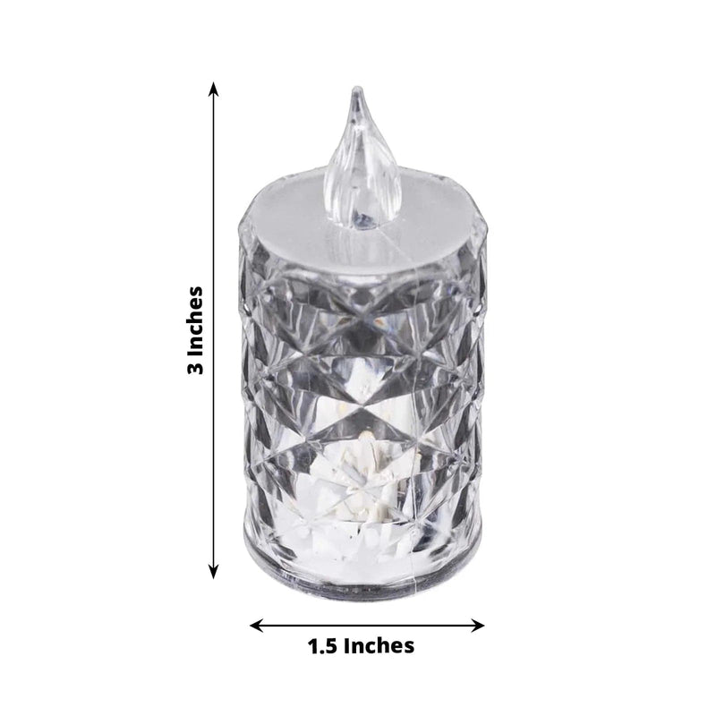 12 Flameless Battery Operated LED Tealight Candles Diamond Design - Clear