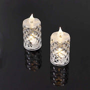 12 Flameless Battery Operated LED Tealight Candles Diamond Design - Clear