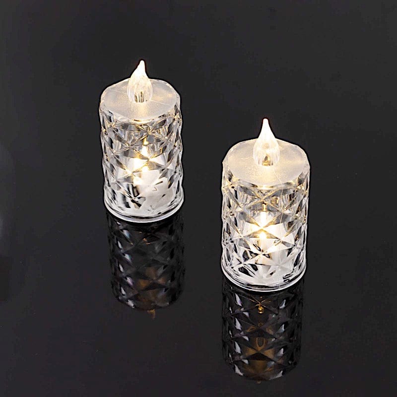 12 Flameless Battery Operated LED Tealight Candles Diamond Design - Clear