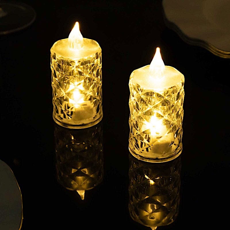 12 Flameless Battery Operated LED Tealight Candles Diamond Design - Clear