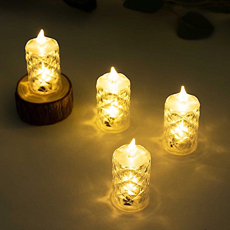 12 Flameless Battery Operated LED Tealight Candles Diamond Design - Clear