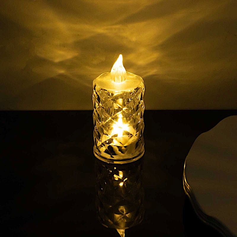 12 Flameless Battery Operated LED Tealight Candles Diamond Design - Clear
