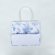 12 French Toile Paper Gift Bags with Handles - White and Blue BAG_PAP04_6X7_FLOR_BLUE