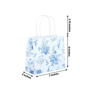 12 French Toile Paper Gift Bags with Handles - White and Blue BAG_PAP04_6X7_FLOR_BLUE