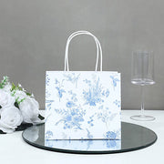12 French Toile Paper Gift Bags with Handles - White and Blue BAG_PAP04_6X7_FLOR_BLUE