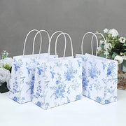 12 French Toile Paper Gift Bags with Handles - White and Blue BAG_PAP04_6X7_FLOR_BLUE