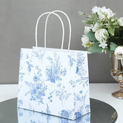 12 French Toile Paper Gift Bags with Handles - White and Blue BAG_PAP04_6X7_FLOR_BLUE