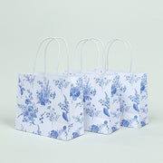 12 French Toile Paper Gift Bags with Handles - White and Blue BAG_PAP04_6X7_FLOR_BLUE