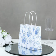 12 French Toile Paper Gift Bags with Handles - White and Blue BAG_PAP04_6X7_FLOR_BLUE
