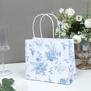 12 French Toile Paper Gift Bags with Handles - White and Blue BAG_PAP04_6X7_FLOR_BLUE