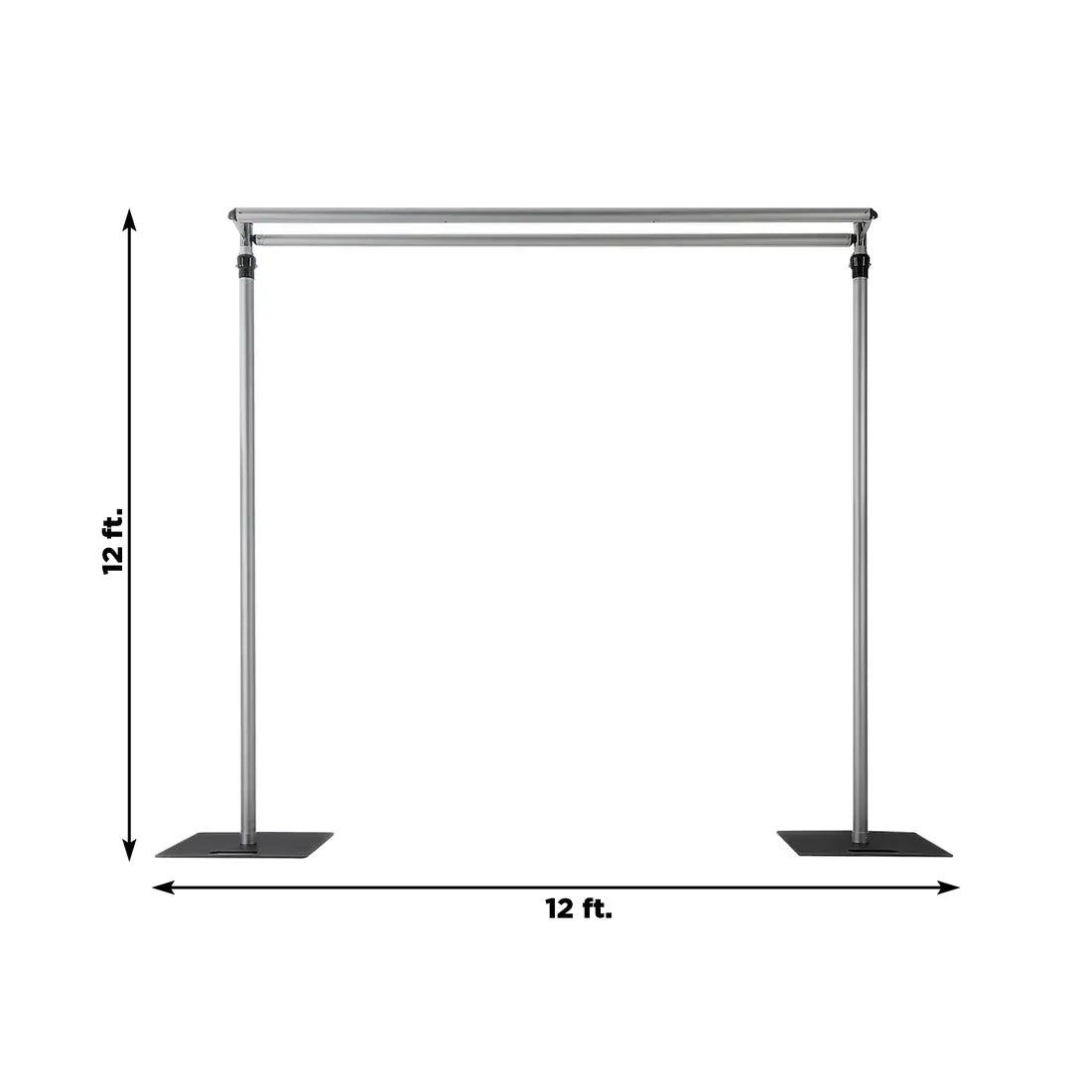 12 ft x 12 ft Pipe and Drape Backdrop Stand with Double Cross Bars - Silver and Black BKDP_STND_ALUM_12X12_DB