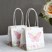 12 Glitter Butterfly Paper Gift Bags with Handles - Pink and White BAG_PAP04_4X4_BUT_WHT