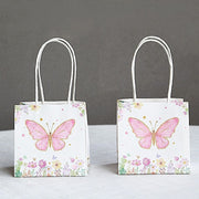 12 Glitter Butterfly Paper Gift Bags with Handles - Pink and White BAG_PAP04_4X4_BUT_WHT