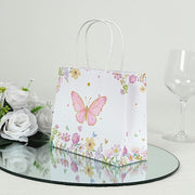 12 Glitter Butterfly Paper Gift Bags with Handles - Pink and White BAG_PAP04_6X7_BUT_WHT