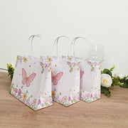 12 Glitter Butterfly Paper Gift Bags with Handles - Pink and White BAG_PAP04_6X7_BUT_WHT