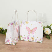 12 Glitter Butterfly Paper Gift Bags with Handles - Pink and White BAG_PAP04_6X7_BUT_WHT