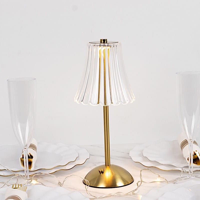 12" Metal LED Table Lamp with Fluted Acrylic Shade - Gold LED_MET_LAMP05_12_GOLD