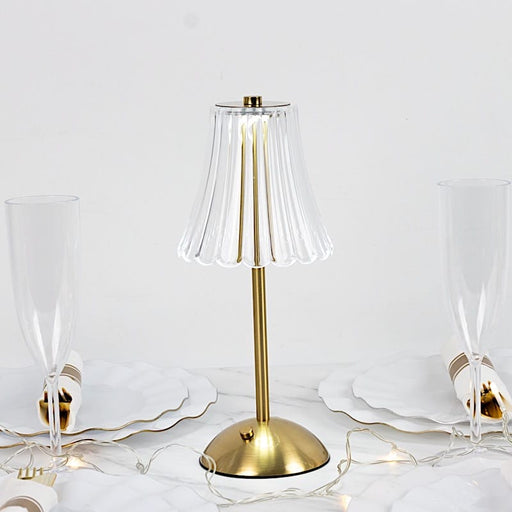 12" Metal LED Table Lamp with Fluted Acrylic Shade - Gold LED_MET_LAMP05_12_GOLD