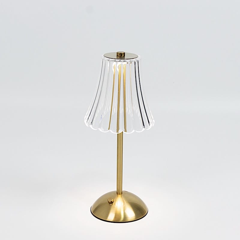 12" Metal LED Table Lamp with Fluted Acrylic Shade - Gold LED_MET_LAMP05_12_GOLD