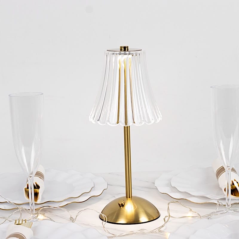 12" Metal LED Table Lamp with Fluted Acrylic Shade - Gold LED_MET_LAMP05_12_GOLD
