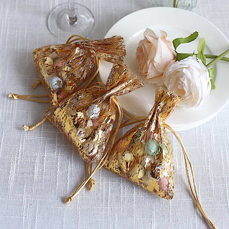 12 Metallic 4" x 5" Foil Polyester Drawstring Favor Gift Bags