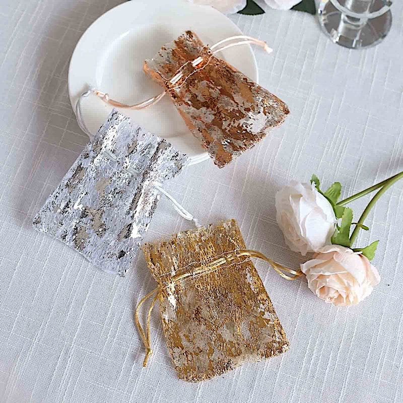 12 Metallic 4" x 5" Foil Polyester Drawstring Favor Gift Bags