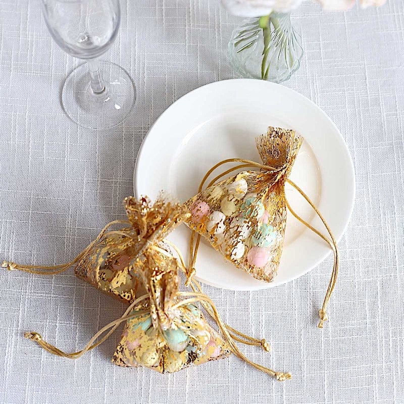 12 Metallic 4" x 5" Foil Polyester Drawstring Favor Gift Bags