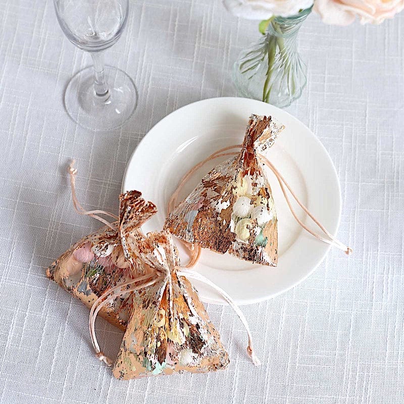 12 Metallic 4" x 5" Foil Polyester Drawstring Favor Gift Bags