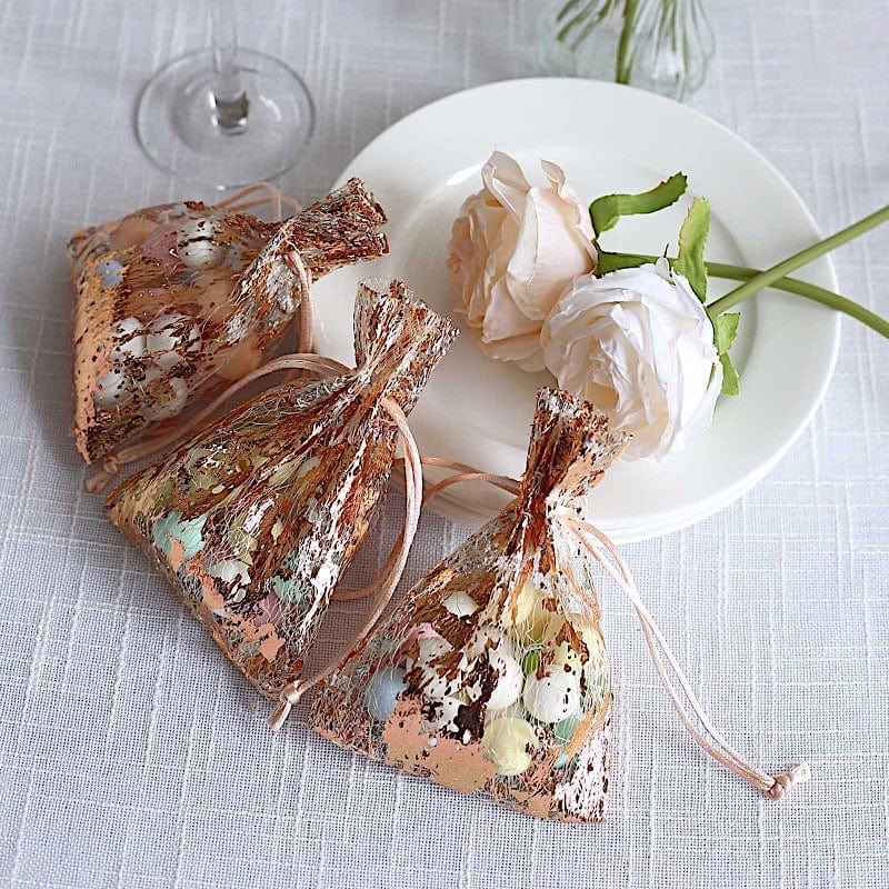 12 Metallic 4" x 5" Foil Polyester Drawstring Favor Gift Bags