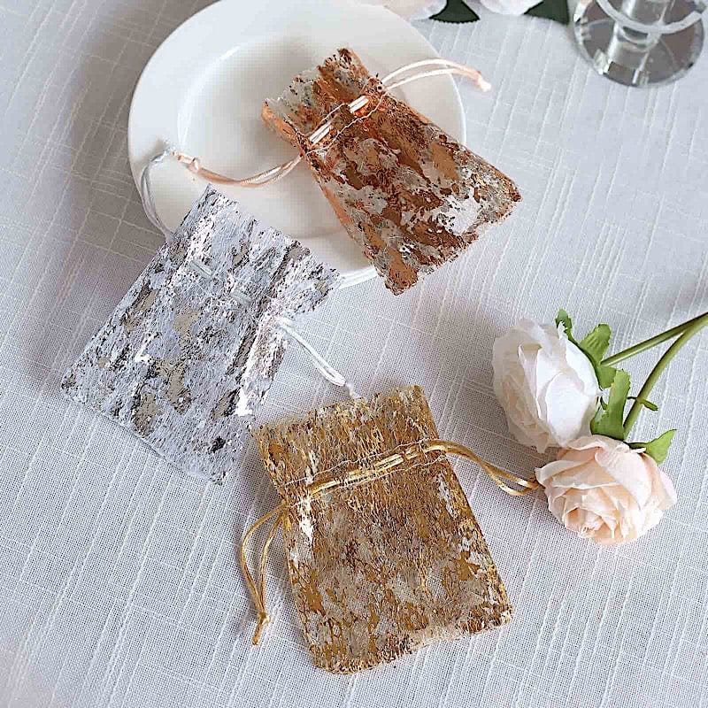 12 Metallic 4" x 5" Foil Polyester Drawstring Favor Gift Bags