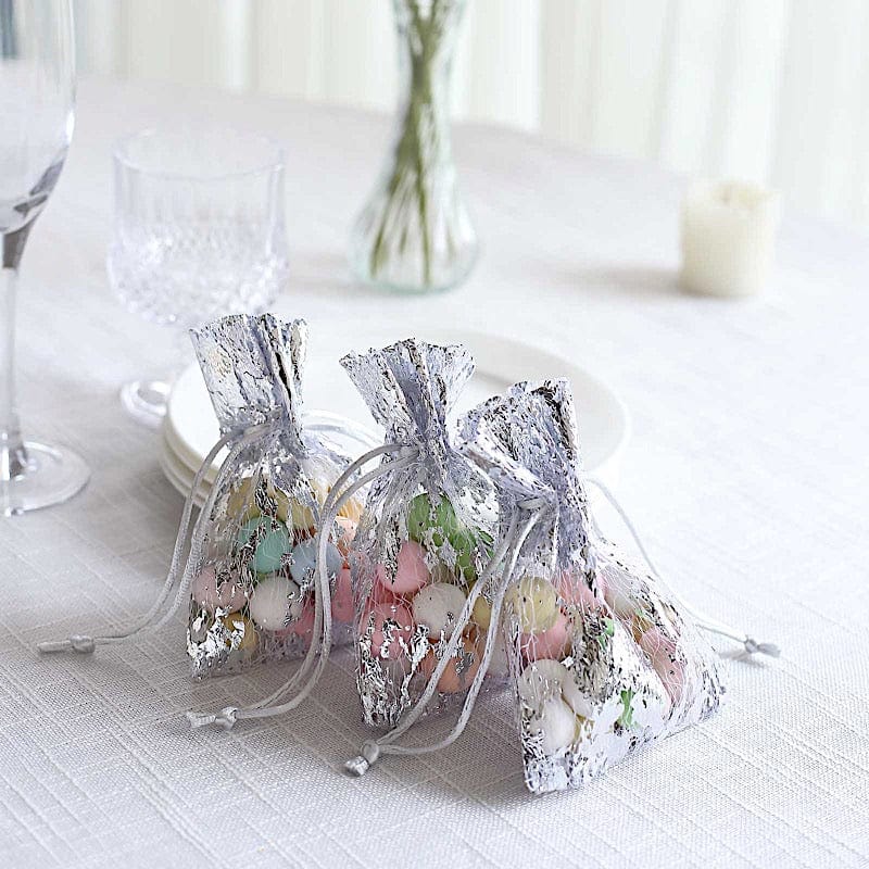 12 Metallic 4" x 5" Foil Polyester Drawstring Favor Gift Bags