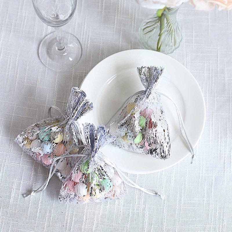 12 Metallic 4" x 5" Foil Polyester Drawstring Favor Gift Bags