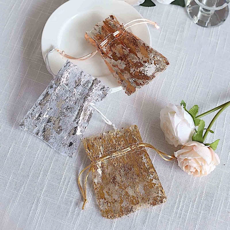 12 Metallic 4" x 5" Foil Polyester Drawstring Favor Gift Bags