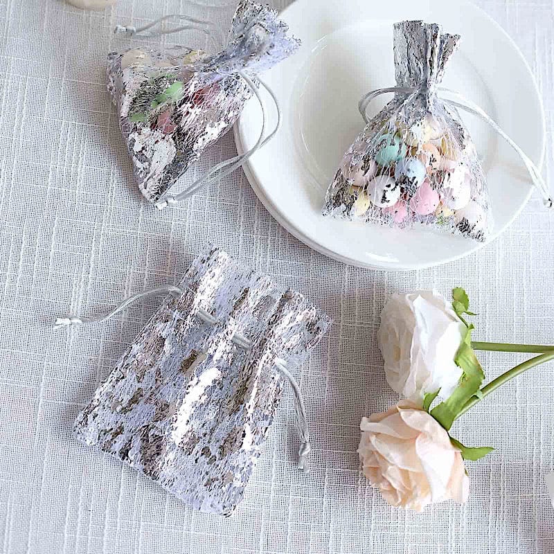 12 Metallic 4" x 5" Foil Polyester Drawstring Favor Gift Bags