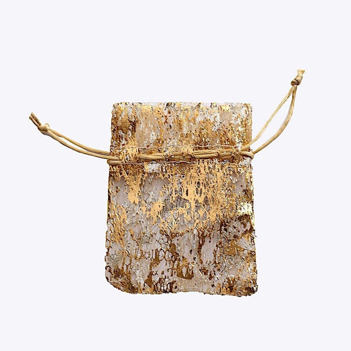 12 Metallic 4" x 5" Foil Polyester Drawstring Favor Gift Bags BAG_MET02_4X5_GOLD
