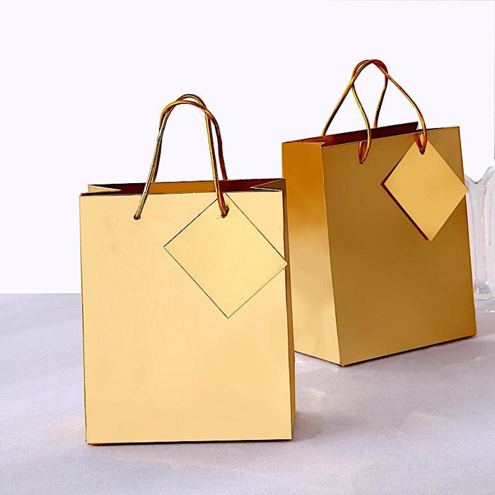 12 Metallic 7" Foil Paper Gift Bags with Handles - Gold BAG_PAP01_6X7_GOLD