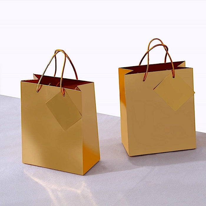 12 Metallic 7" Foil Paper Gift Bags with Handles - Gold BAG_PAP01_6X7_GOLD