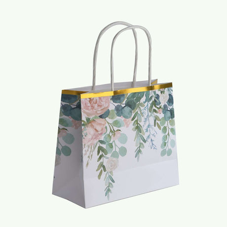 12 Paper Gift Bags with Handles BAG_PAP04_6X7_FLOR_GOLD
