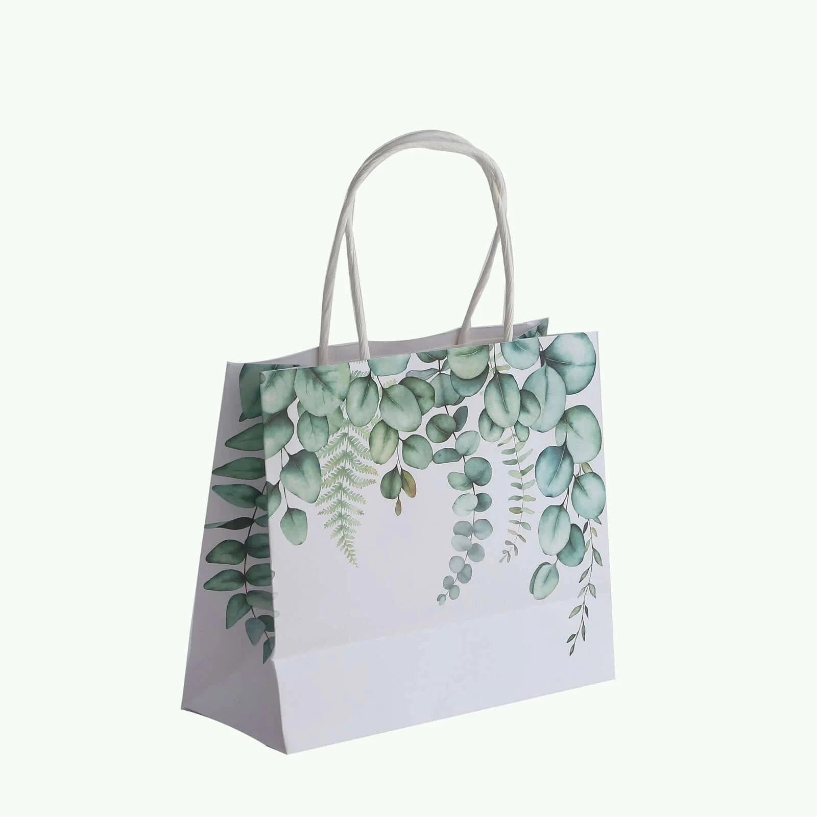12 Paper Gift Bags with Handles BAG_PAP04_6X7_FLOR_GRN