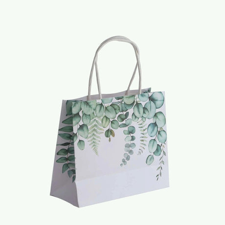 12 Paper Gift Bags with Handles BAG_PAP04_6X7_FLOR_GRN