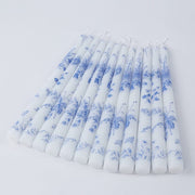 12 pcs 10" tall French Toile Wax Taper Candles - White and Blue CAND_TP10_FLOR_BLUE