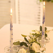 12 pcs 10" tall French Toile Wax Taper Candles - White and Blue CAND_TP10_FLOR_BLUE