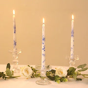 12 pcs 10" tall French Toile Wax Taper Candles - White and Blue CAND_TP10_FLOR_BLUE