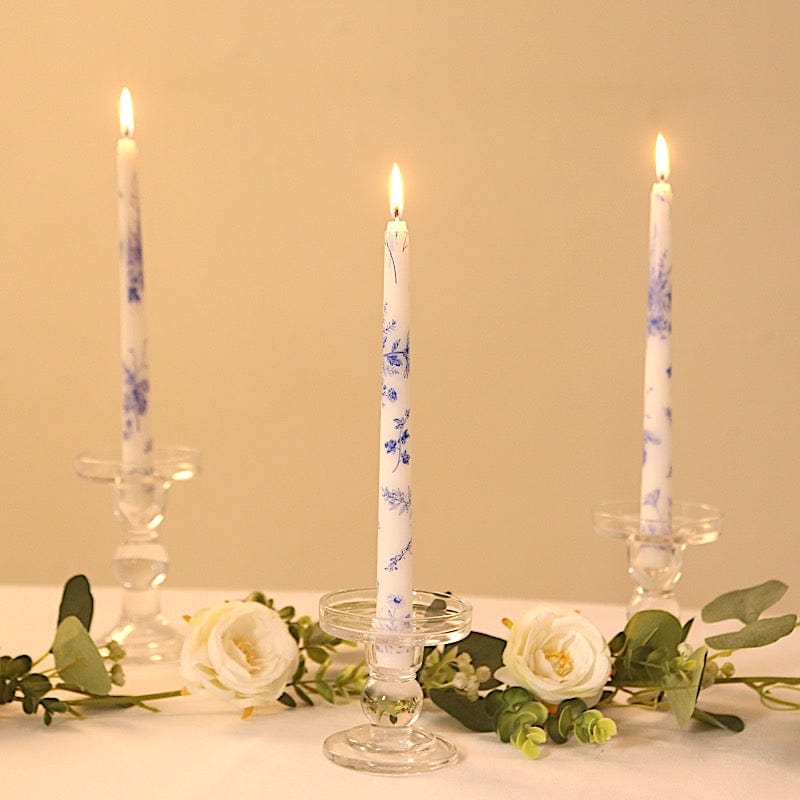 12 pcs 10" tall French Toile Wax Taper Candles - White and Blue CAND_TP10_FLOR_BLUE