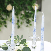 12 pcs 10" tall French Toile Wax Taper Candles - White and Blue CAND_TP10_FLOR_BLUE