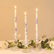 12 pcs 10" tall French Toile Wax Taper Candles - White and Blue CAND_TP10_FLOR_BLUE